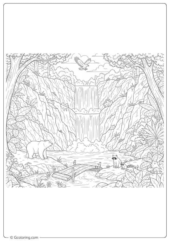 Waterfall nature coloring pages