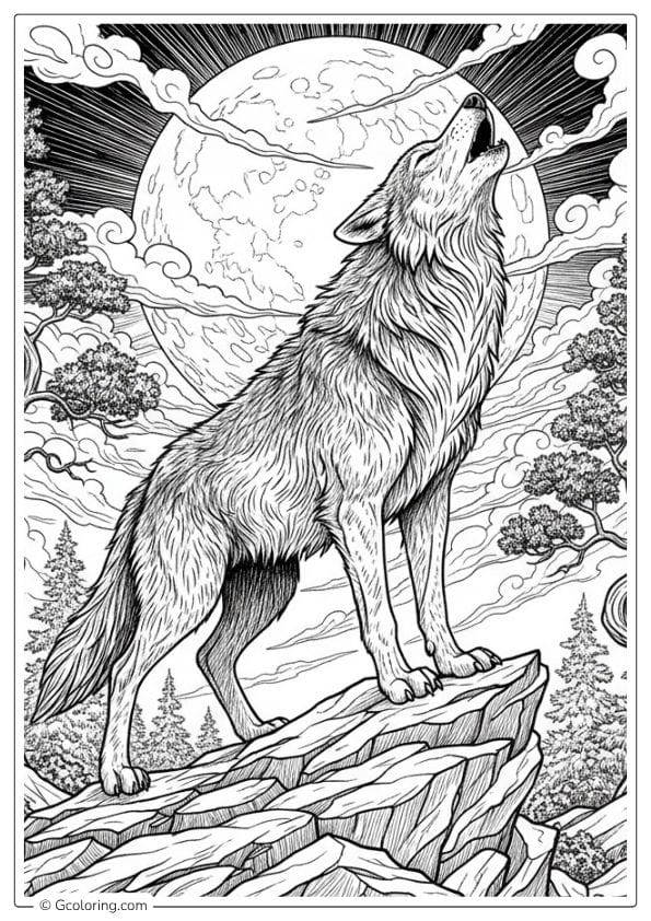 Wolf Howl Adult Coloring Pages