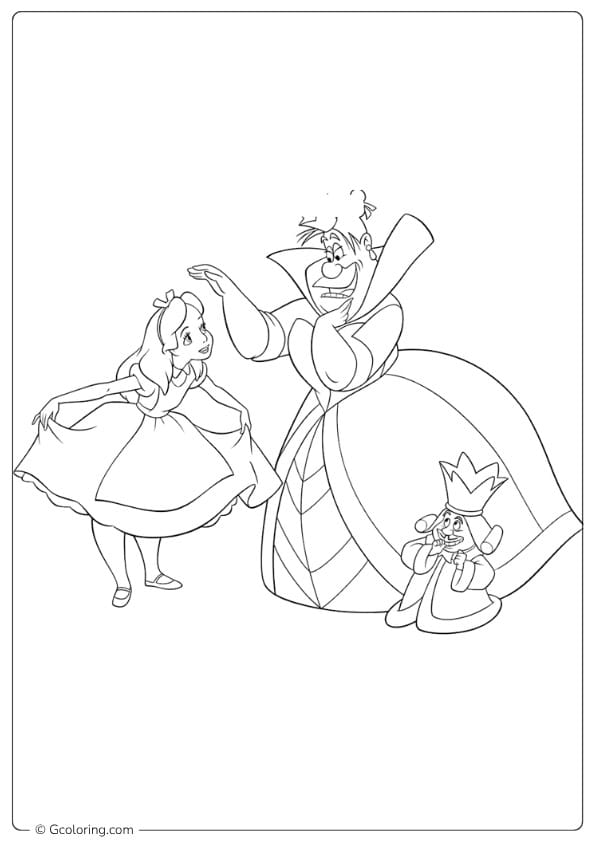 alice in wonderland coloring pages alice and the queen of hearts