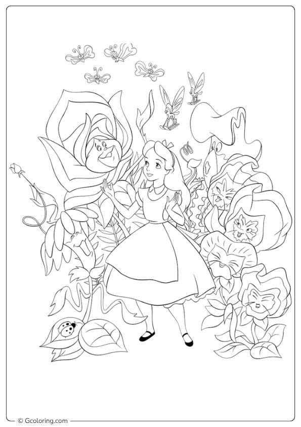 alice in wonderland coloring pages alice and the talking flowers