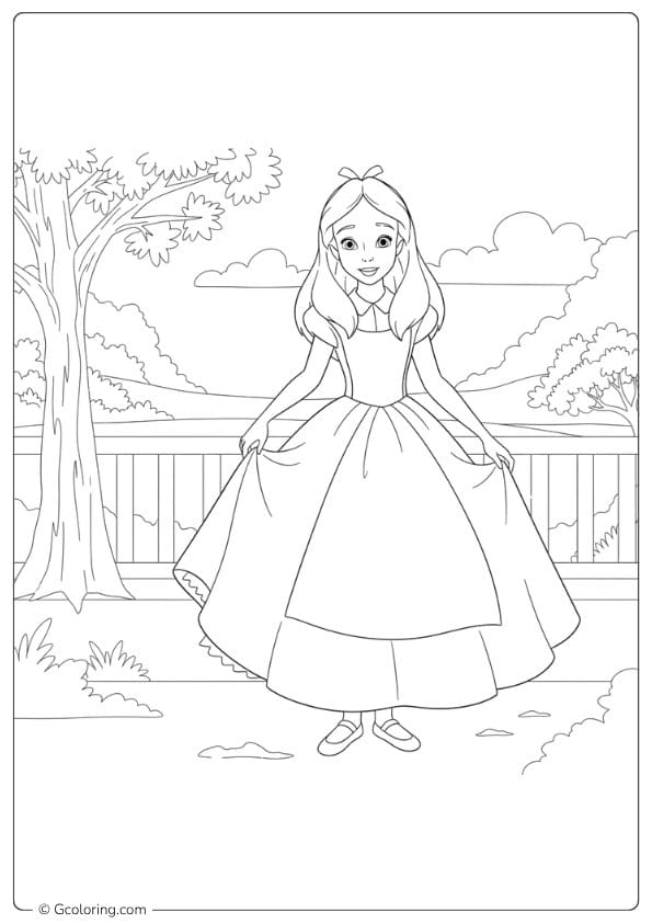 alice in wonderland coloring pages alice in white dress