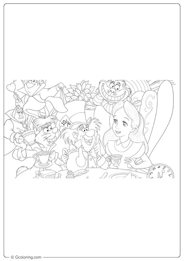 alice in wonderland coloring pages full tea party scene