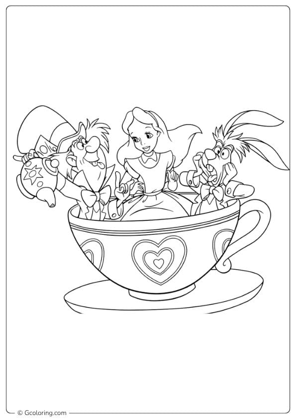 alice in wonderland coloring pages tea cup ride
