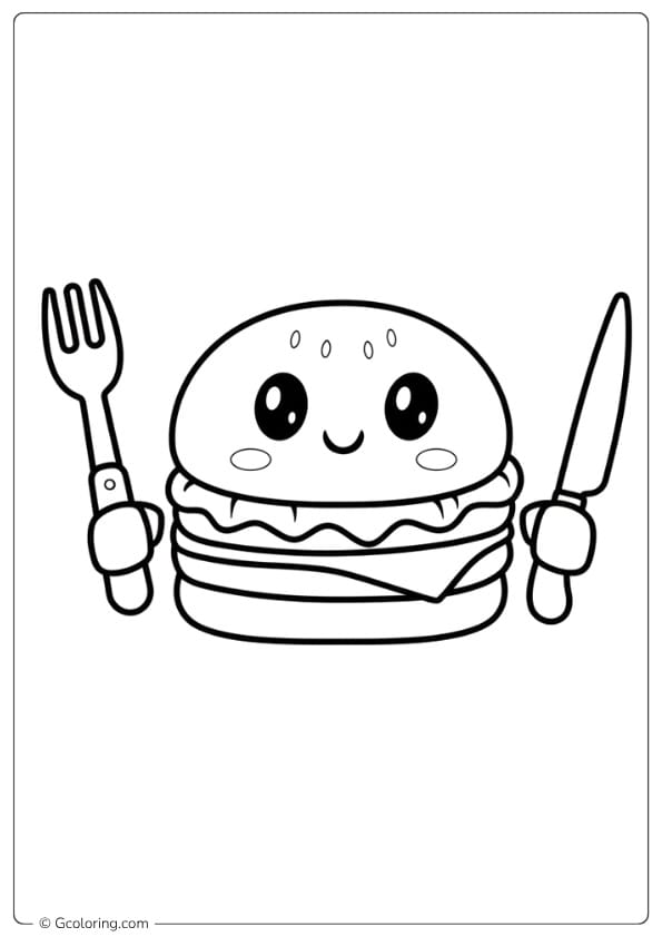 burger coloring pages burger with fork and knife