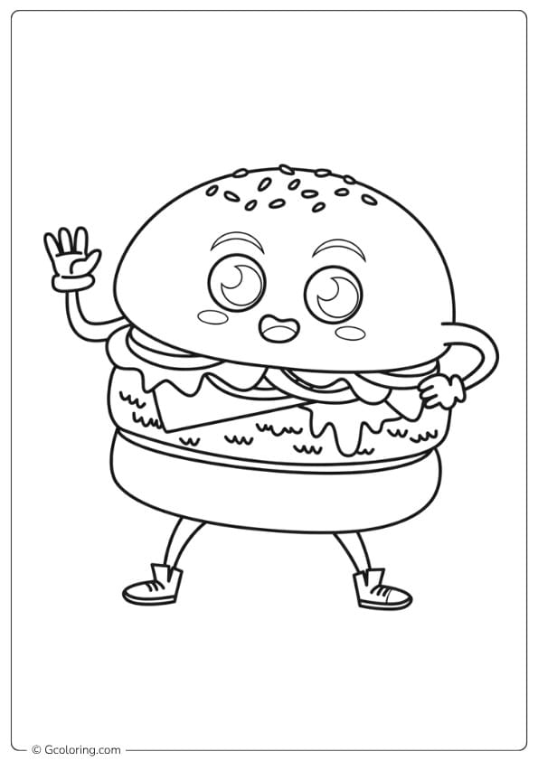 burger coloring pages cute burger waving