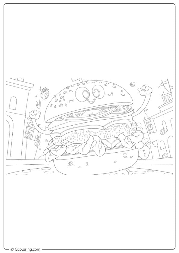 burger coloring pages joyful burger running