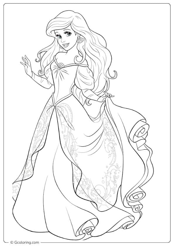 disney coloring pages ariel in ballgown