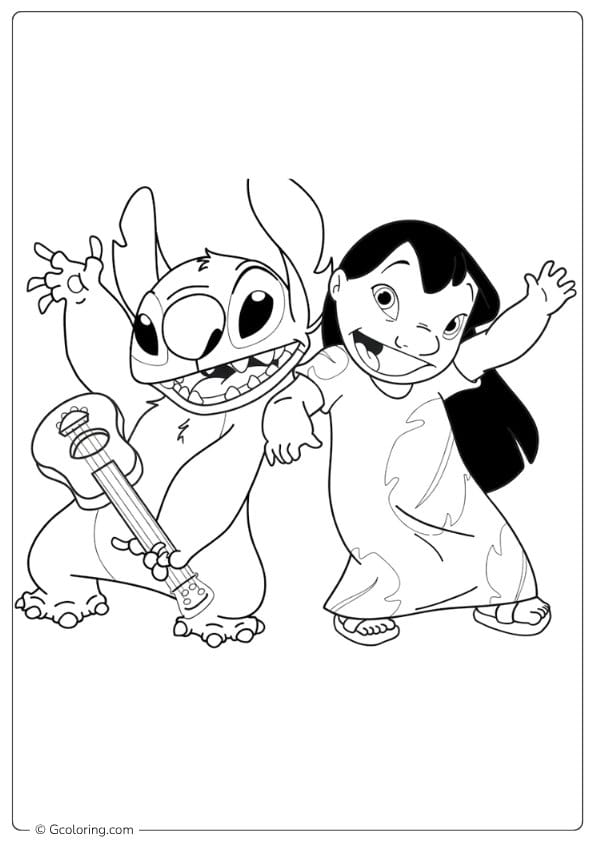 disney coloring pages lilo and stitch dancing