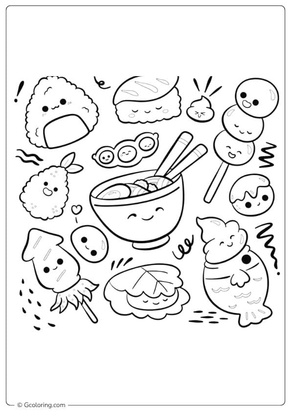 food coloring pages kawaii japanese food