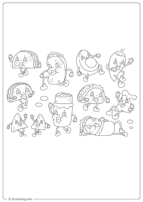 food coloring pages retro mexican food characters