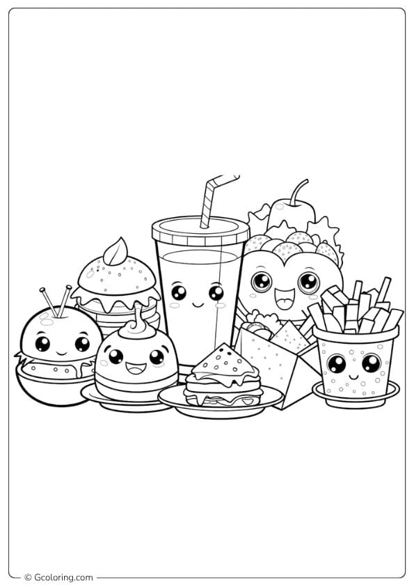 food coloring pages spread of cute foods