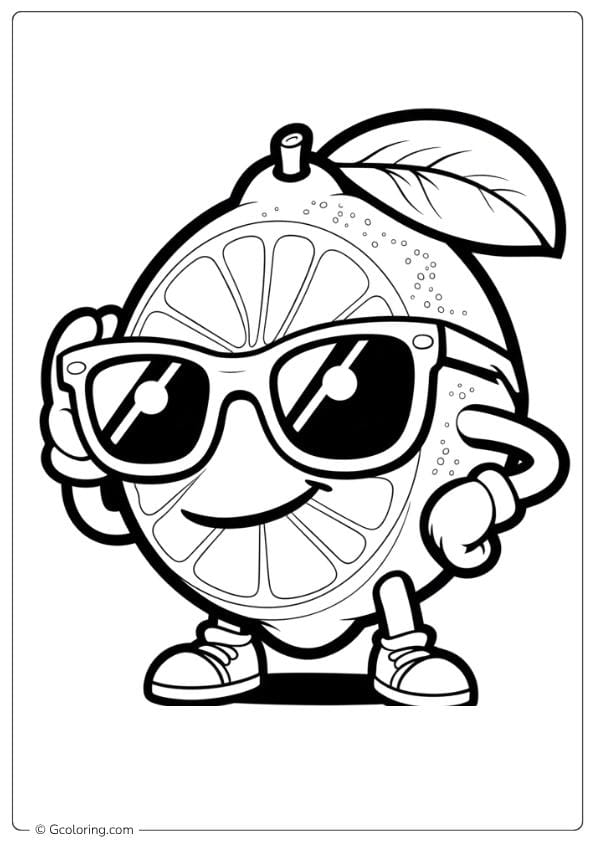 lemon coloring page cool lemon with sunglasses