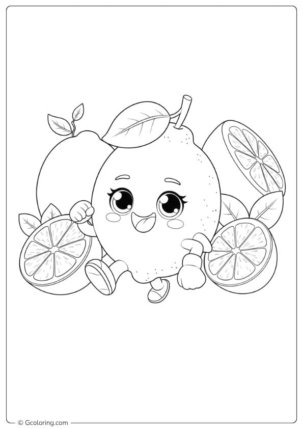 lemon coloring page cute lemon running