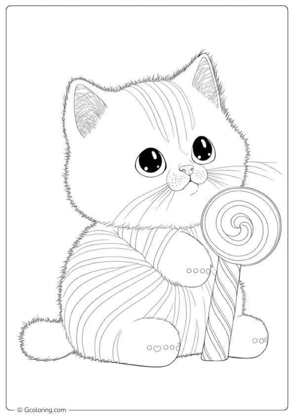 lollipop coloring page cute cat with lollipop