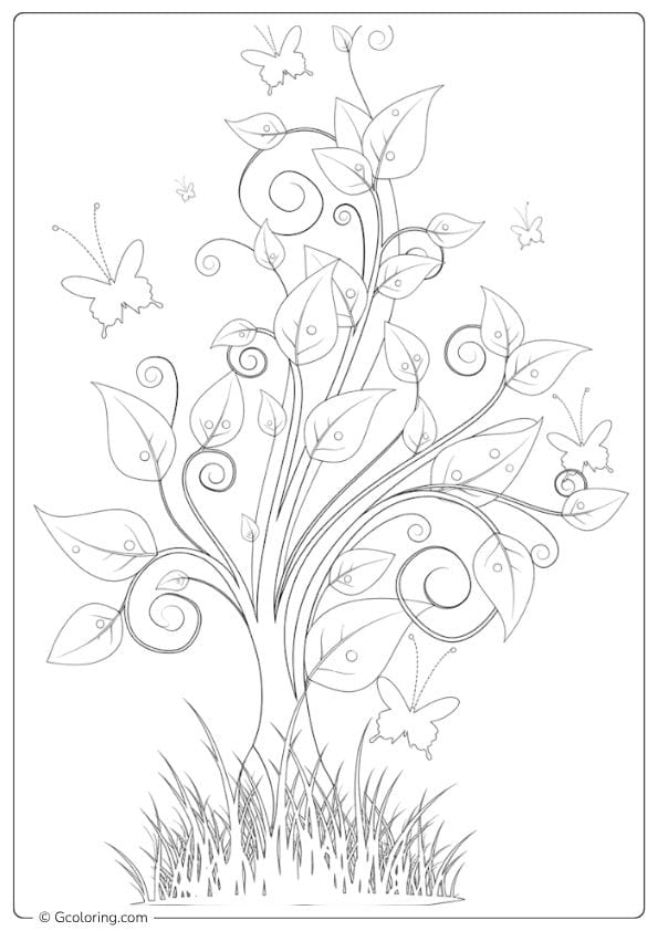 nature coloring pages abstract tree with butterflies