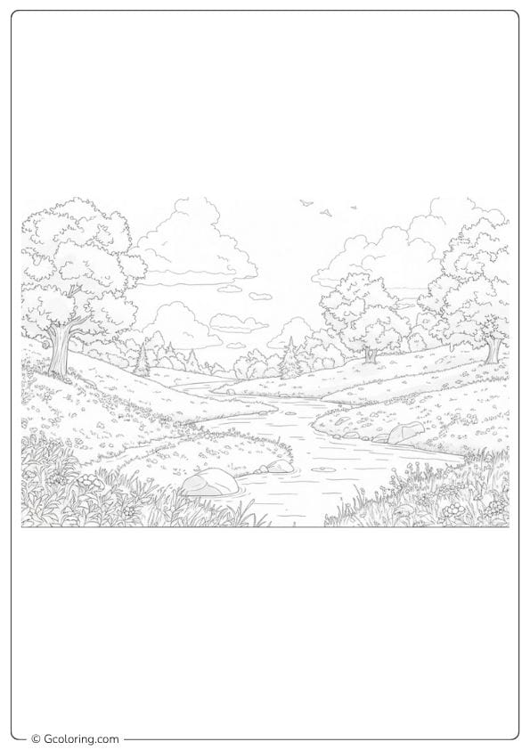 nature coloring pages vibrant river landscape