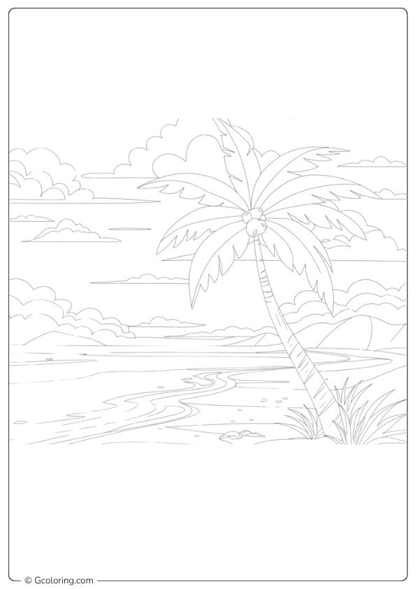 palm tree coloring pages beach with palm tree