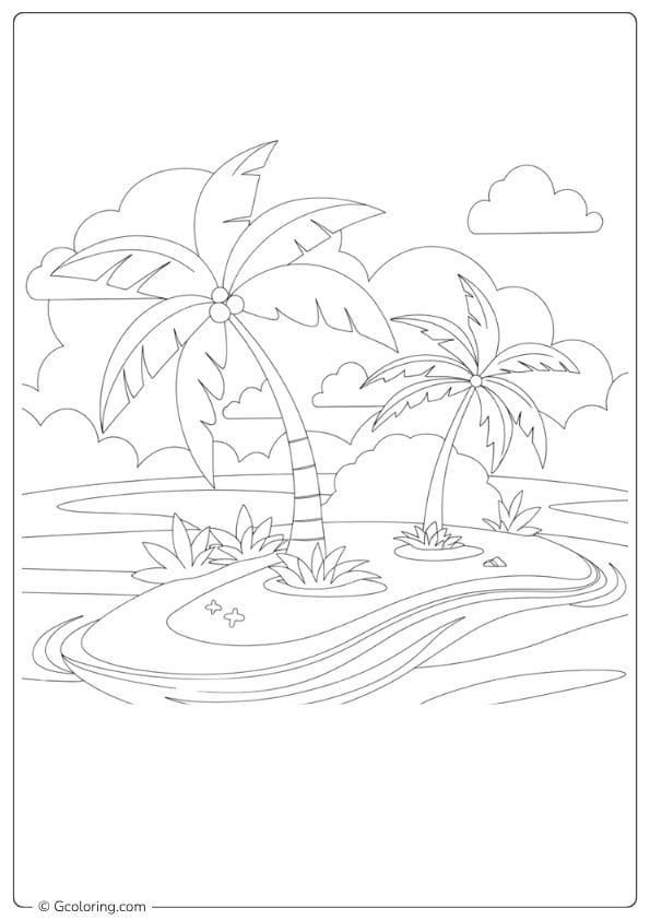 palm tree coloring pages small island