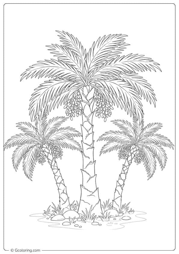 palm tree coloring pages three palm trees