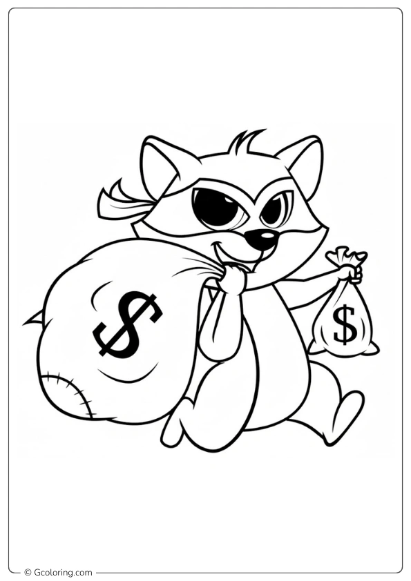 Raccoon Coloring Page steals money
