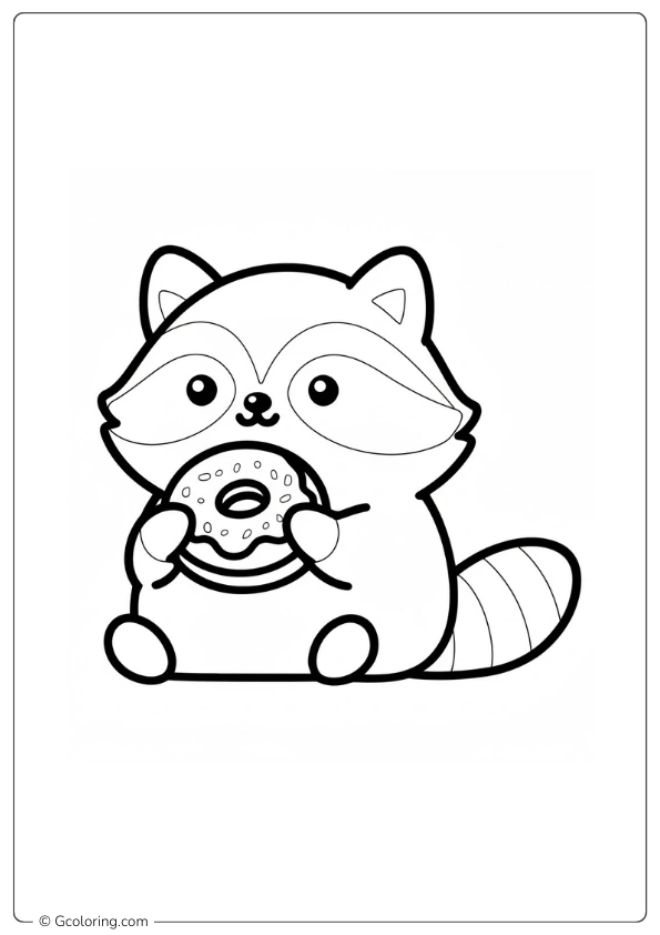 Raccoon Coloring Page eats donuts