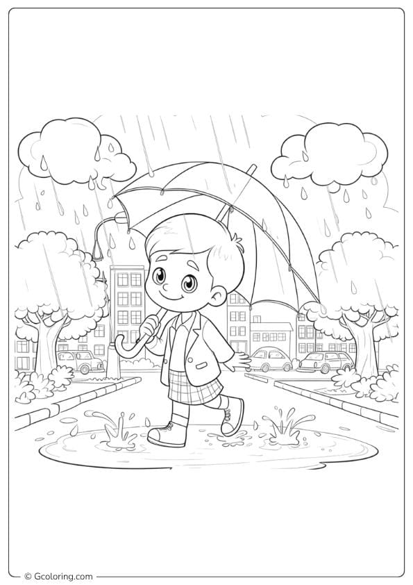 rainy day coloring pages boy walking in the rain
