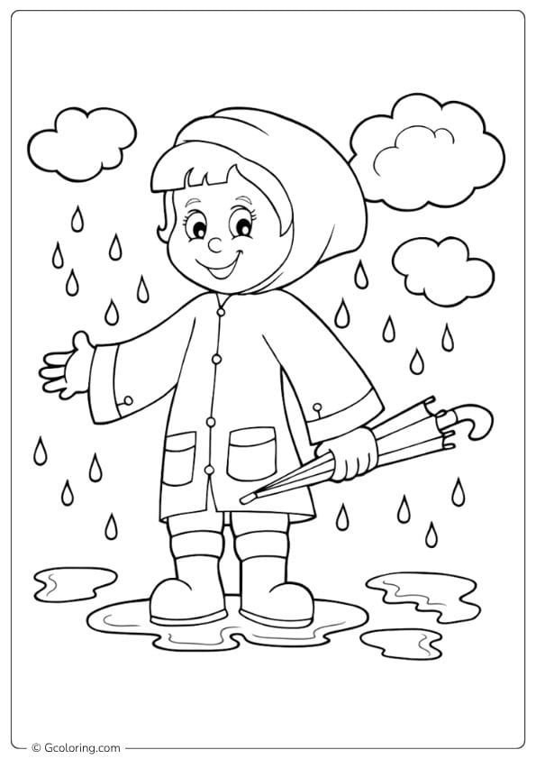 rainy day coloring pages child in raincoat