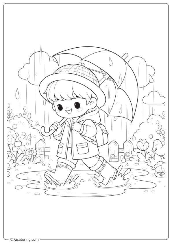 rainy day coloring pages child splashing in puddles