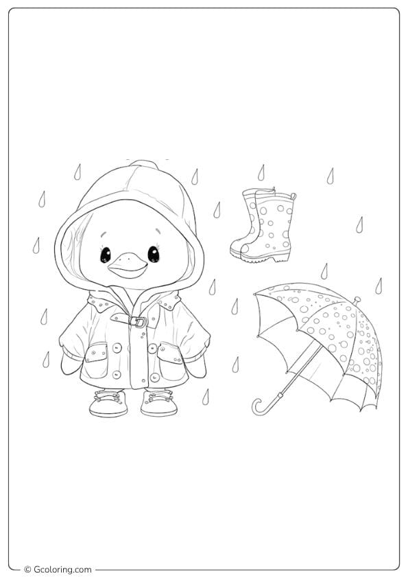 rainy day coloring pages duckling in raincoat