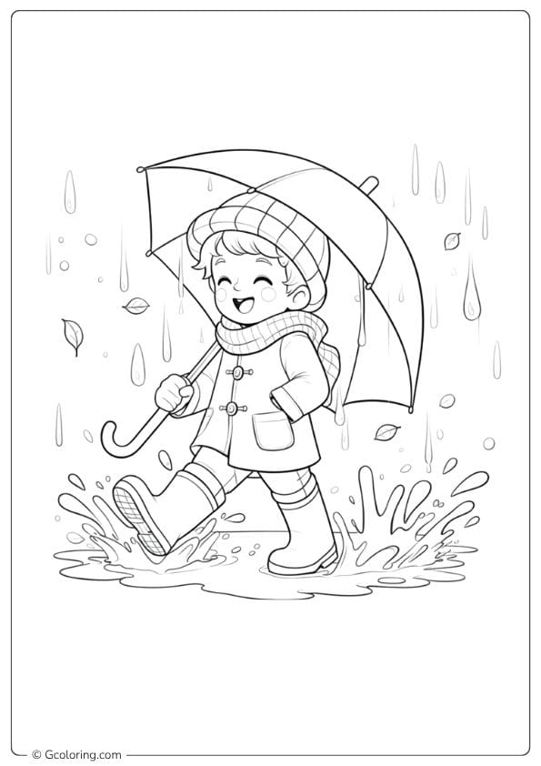 rainy day coloring pages happy child in rain