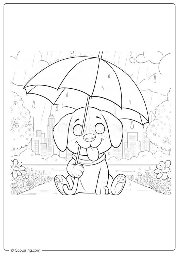 rainy day coloring pages puppy with umbrella