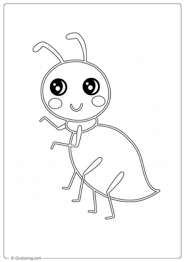 Ant coloring page cute smiling ant character