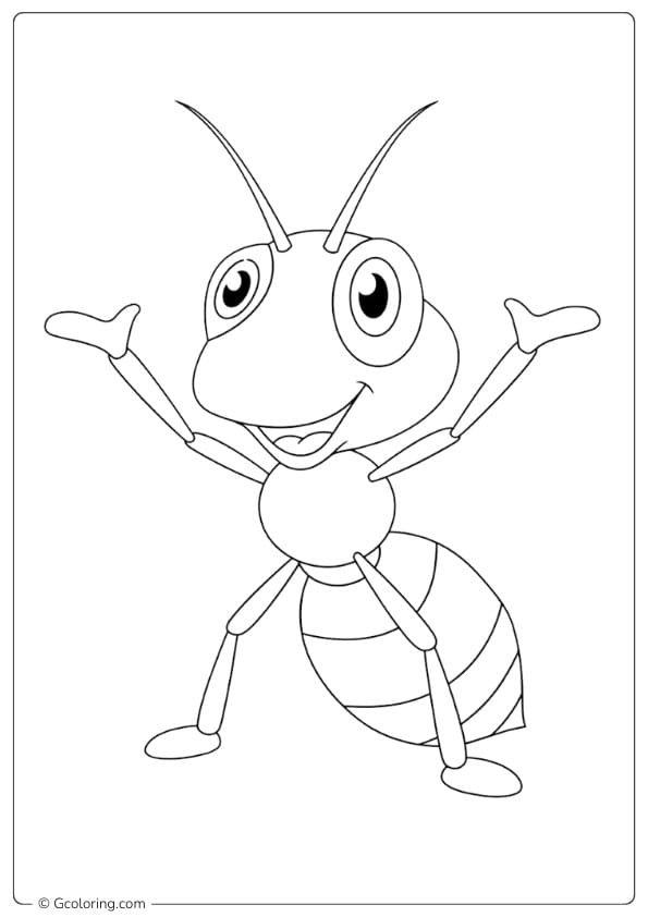Ant coloring page happy ant cartoon with open arms