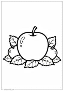 Apple coloring page with apple and autumn leaves