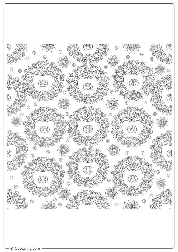 Apple coloring page with apple mandala design