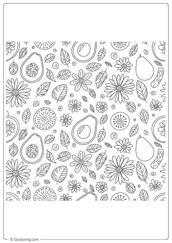 Avocado coloring page boho floral style