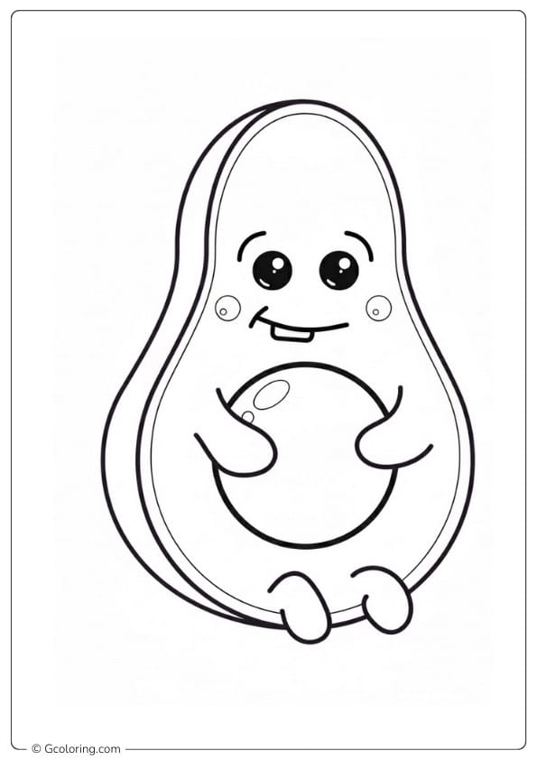 Avocado coloring page cute avocado sitting pose