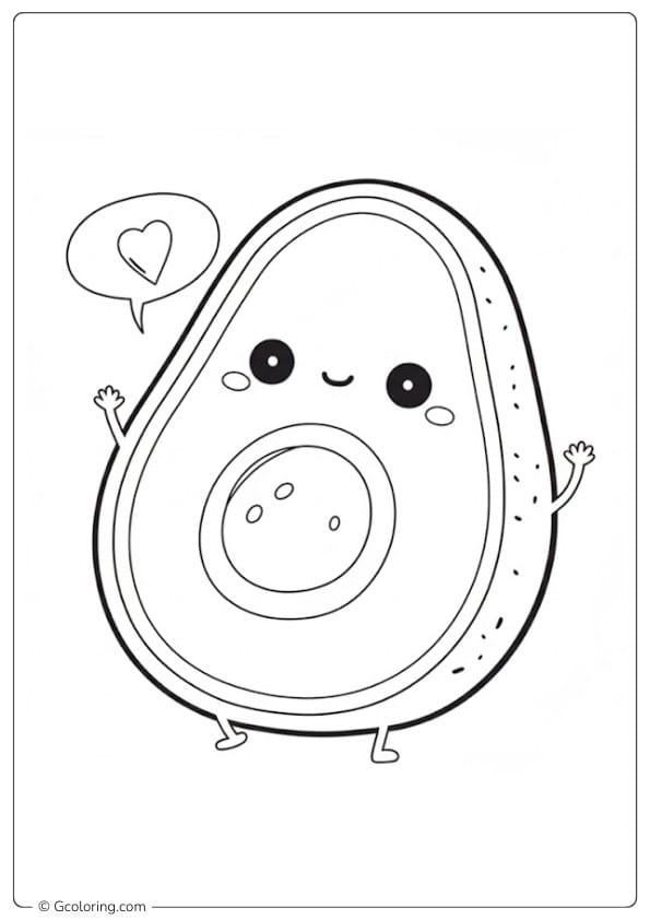 Avocado coloring page happy avocado character holding heart