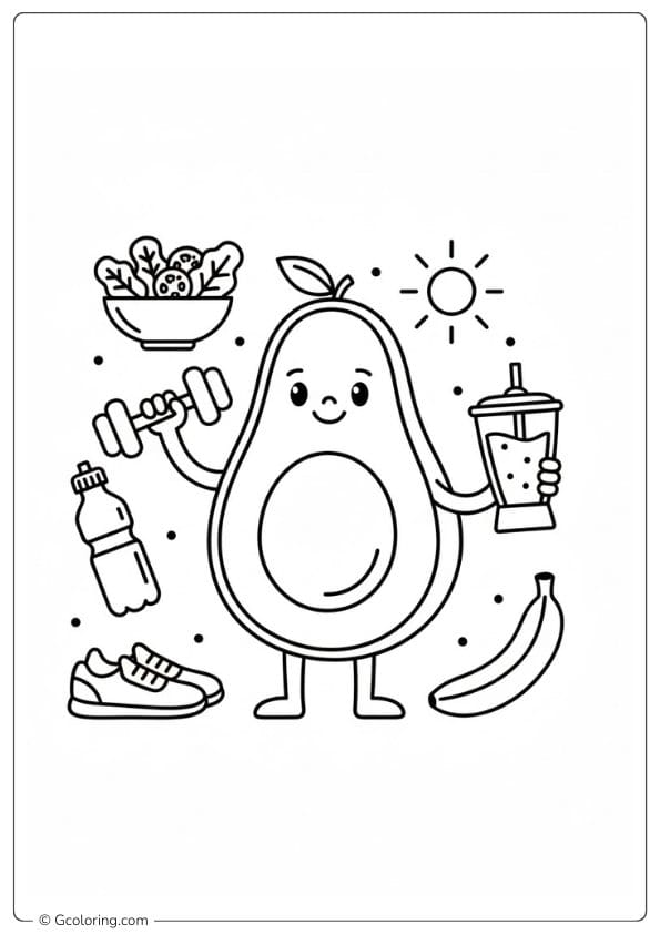 Avocado coloring page healthy lifestyle concept