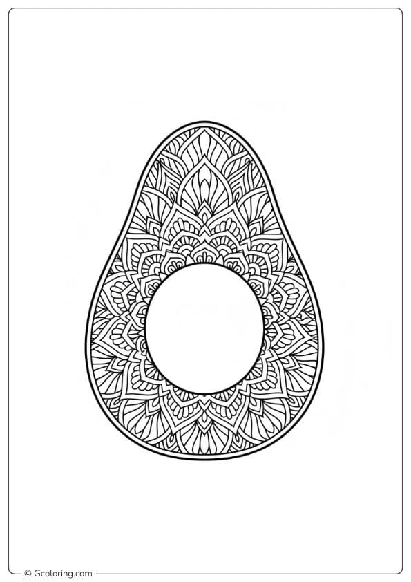 Avocado coloring page mandala pattern for adults