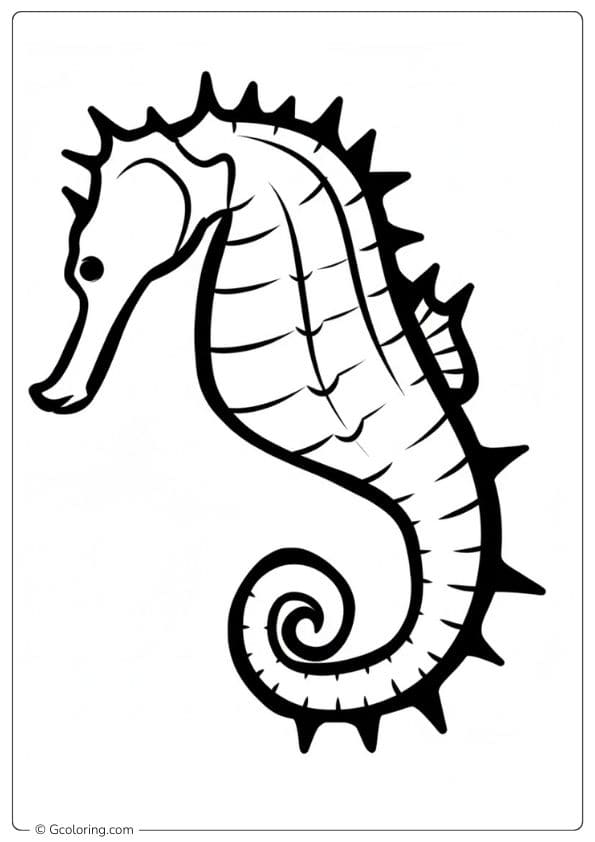 Bold outline seahorse coloring page of ocean animals for kids
