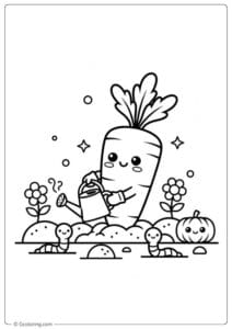Carrot Coloring Page in Garden Scene