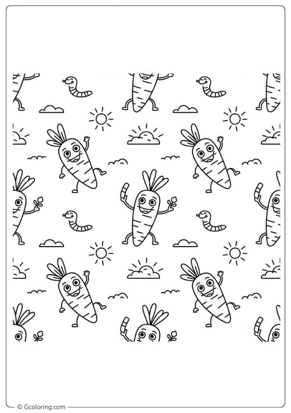 Carrot Coloring Page with Leaves