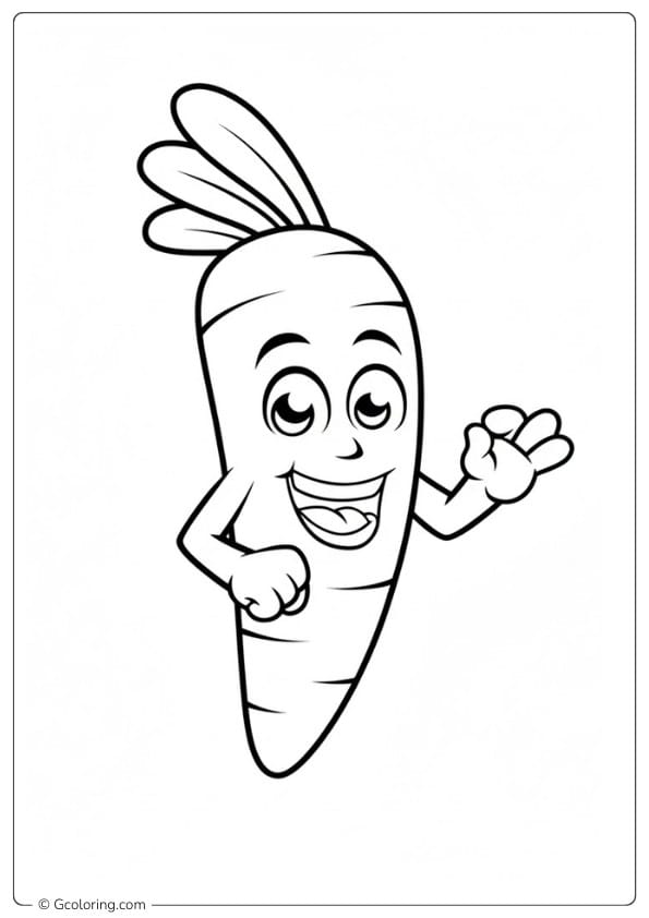 Carrot coloring page waving cartoon carrot