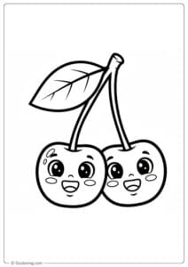 Cherry coloring pages in cute cartoon cherry style