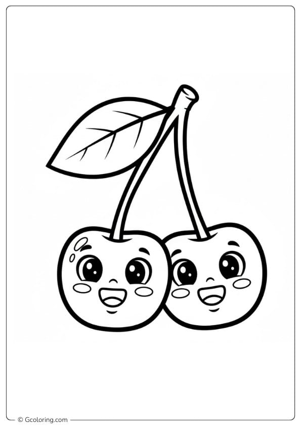 Cherry coloring pages in cute cartoon cherry style