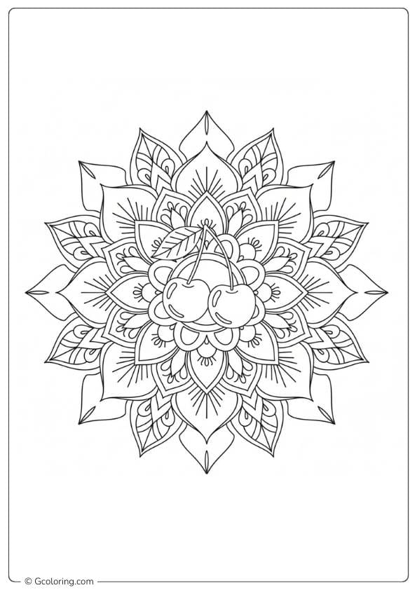 Cherry coloring pages in mandala floral style