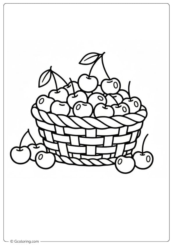 Cherry coloring pages showing cherry basket scene