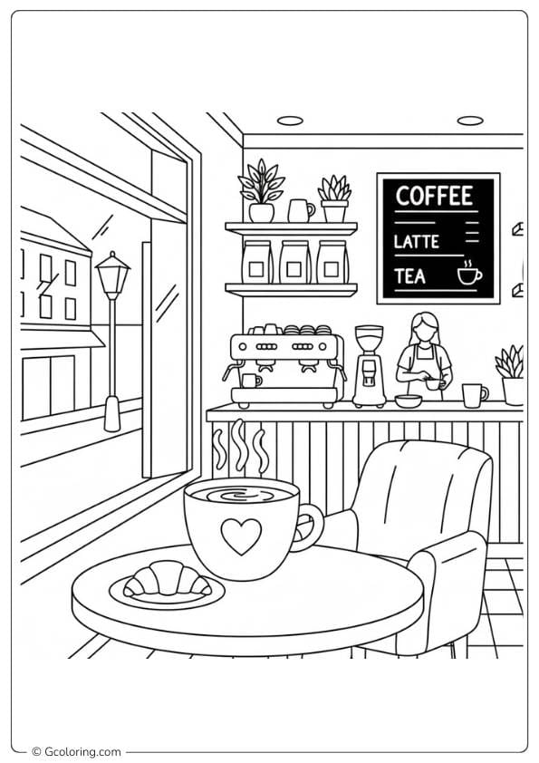 Coffee Coloring Pages Coffee Shop Scene