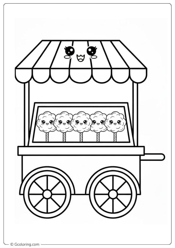 Cotton Candy Coloring Page Candy Cart